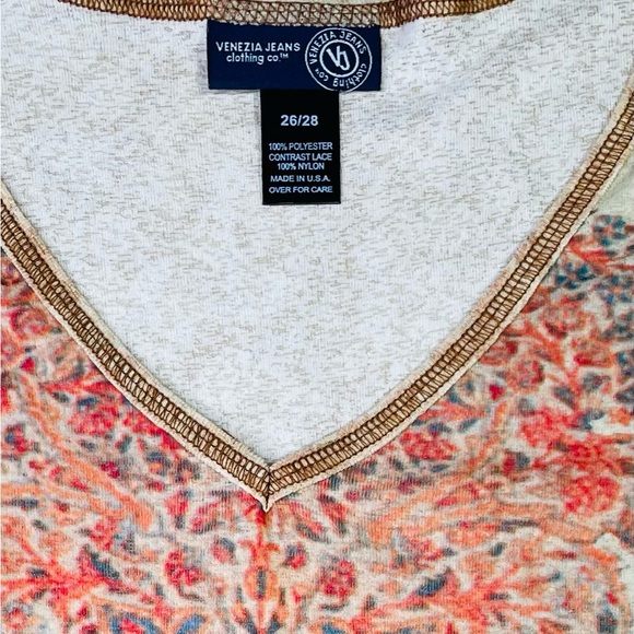 Vintage Y2K Venezia Jeans 26/28 Lace Sleeve Mesh Burnout Abstract Floral Top GUC - Picture 3 of 6